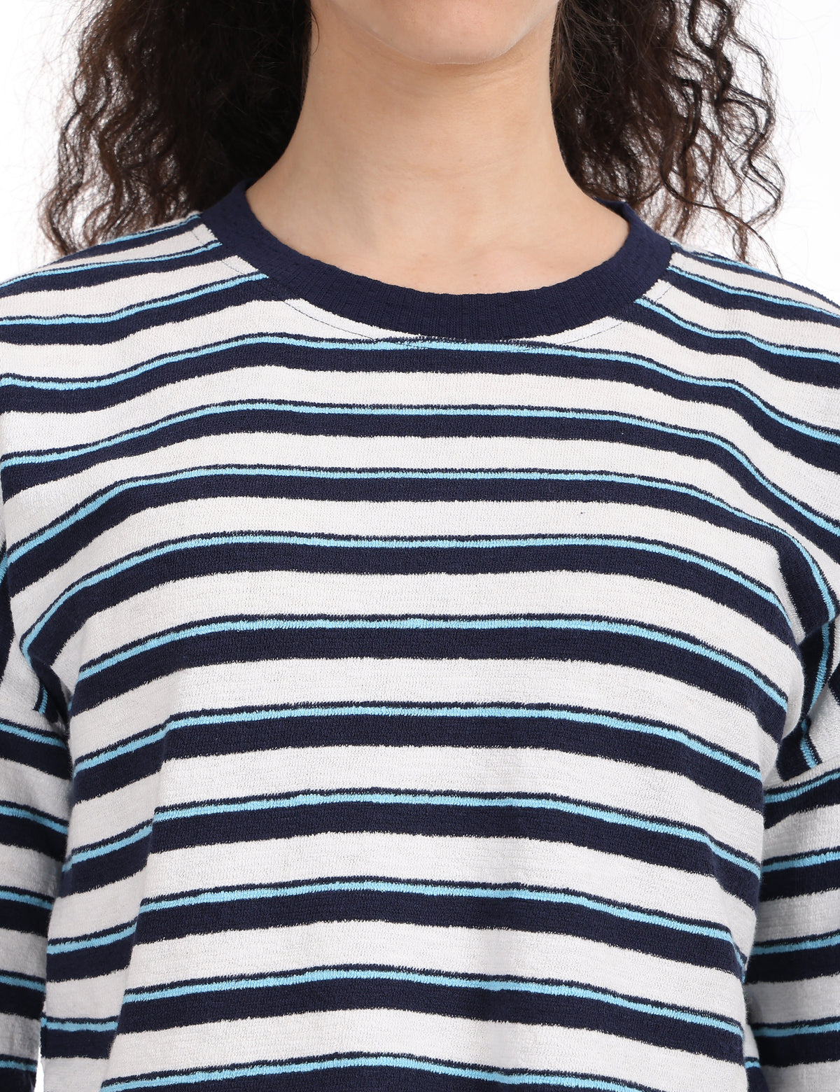 Women's Striped Boxy Crop Top with Lettuce Trim Sleeves