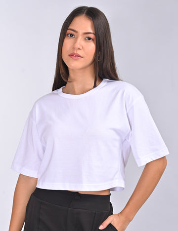 Women’s Solid Crew Neck Cropped T-Shirt