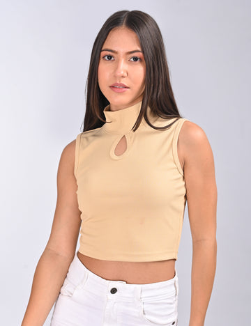 Women's Keyhole High-Neck Ribbed Crop Top