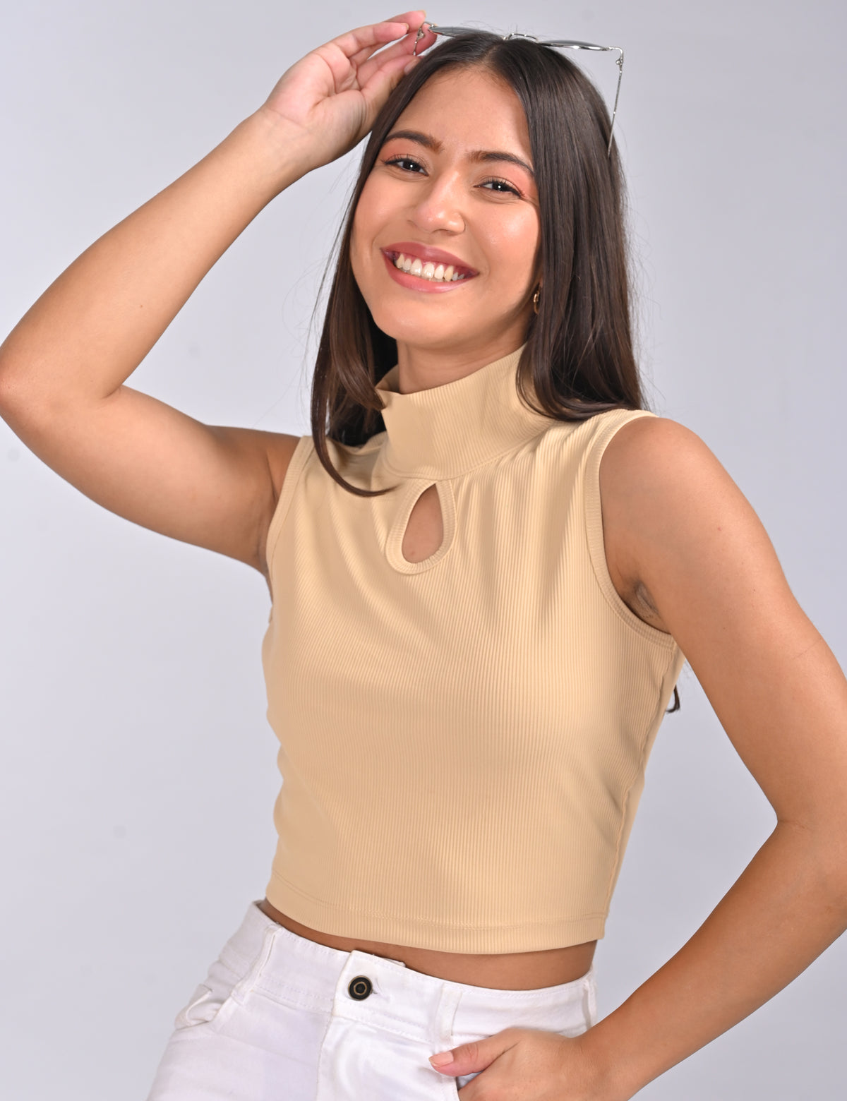 Women's Keyhole High-Neck Ribbed Crop Top