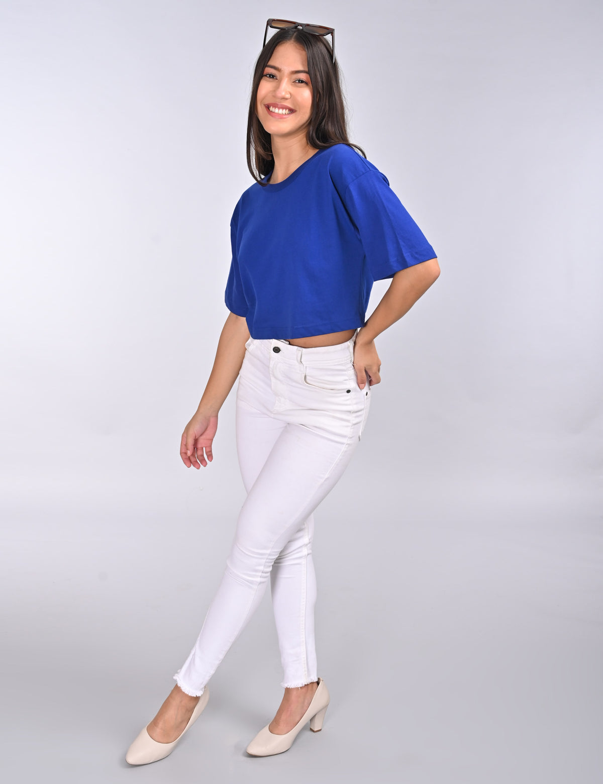 Women’s Solid Crew Neck Cropped T-Shirt
