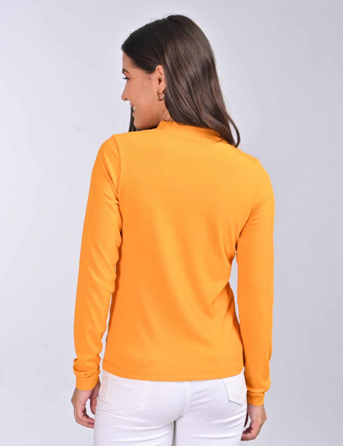 Stylish Mock-Neck Cutout Long-Sleeve Rib-Knit Top
