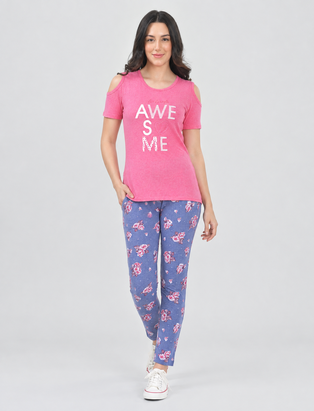 Women’s Cold-Shoulder Graphic Top | 2-Piece Lounge Set