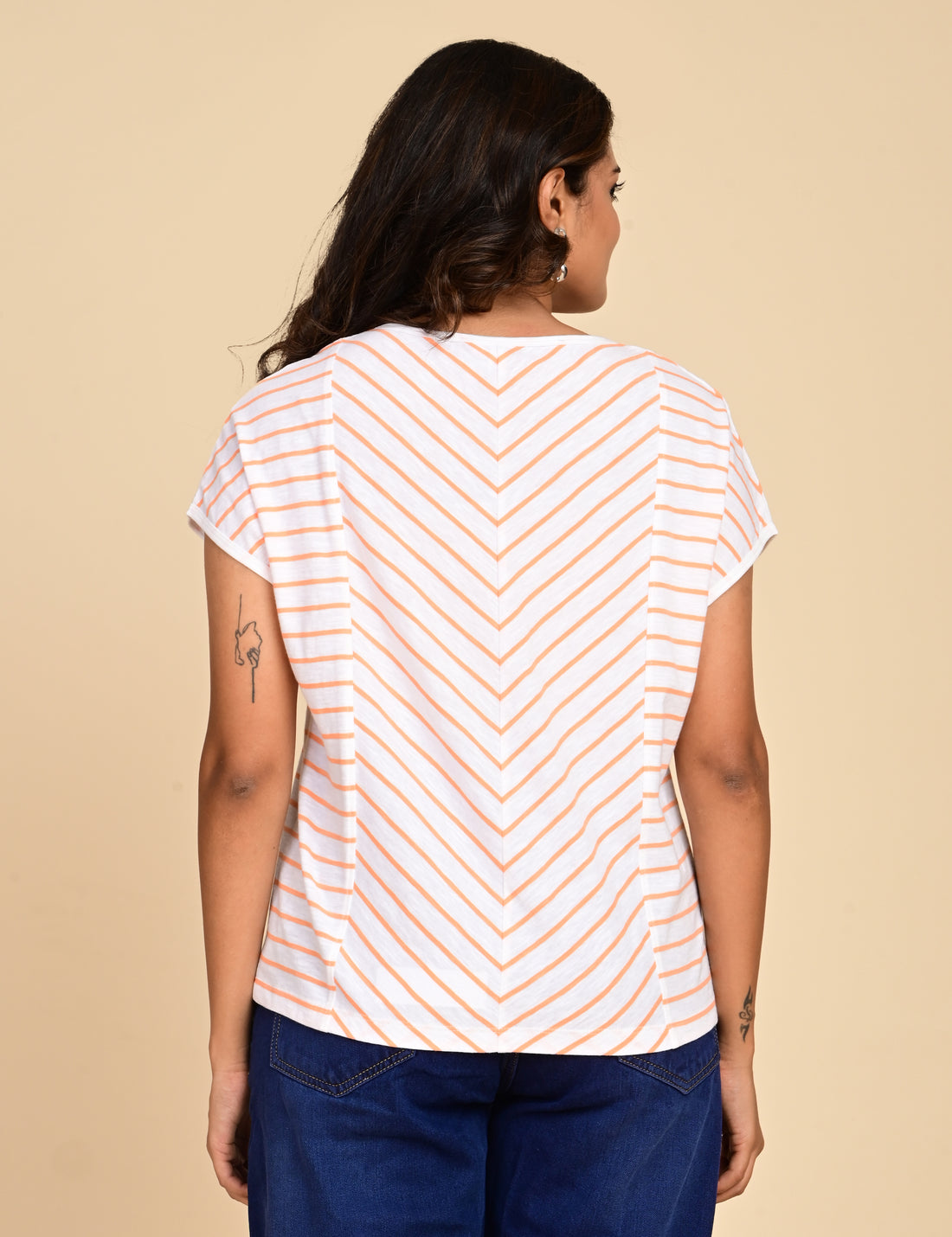 Women's Split V-Neck Striped Boxy Top