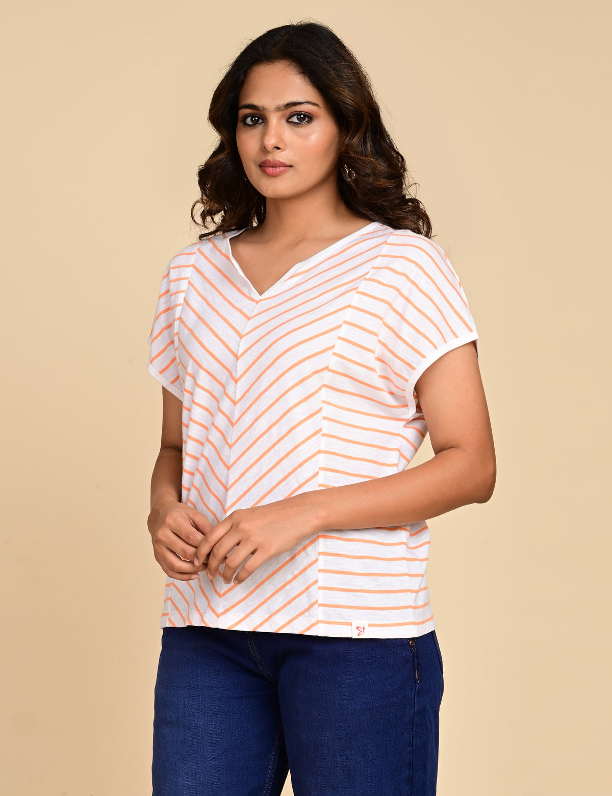 Women's Split V-Neck Striped Boxy Top