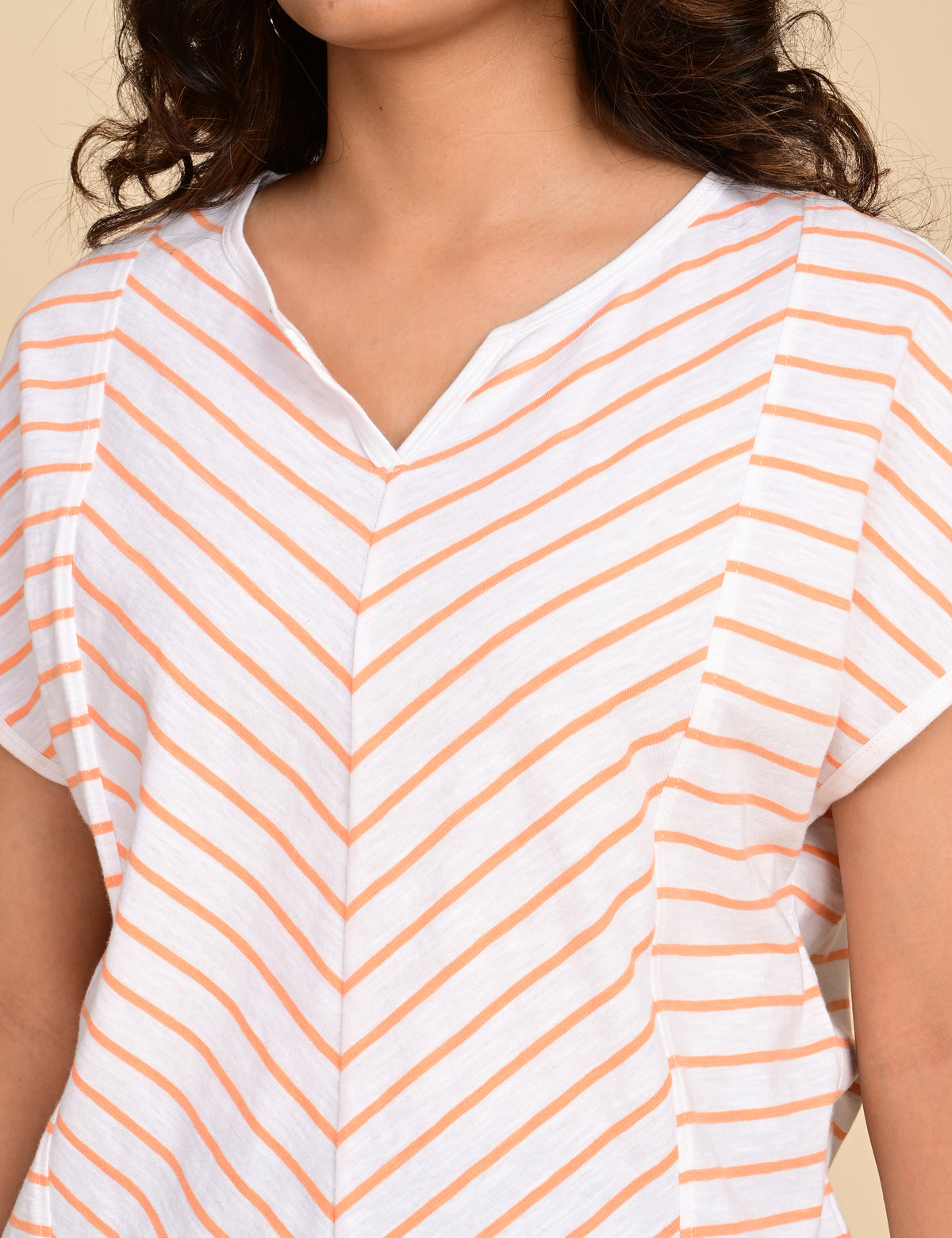 Women's Split V-Neck Striped Boxy Top