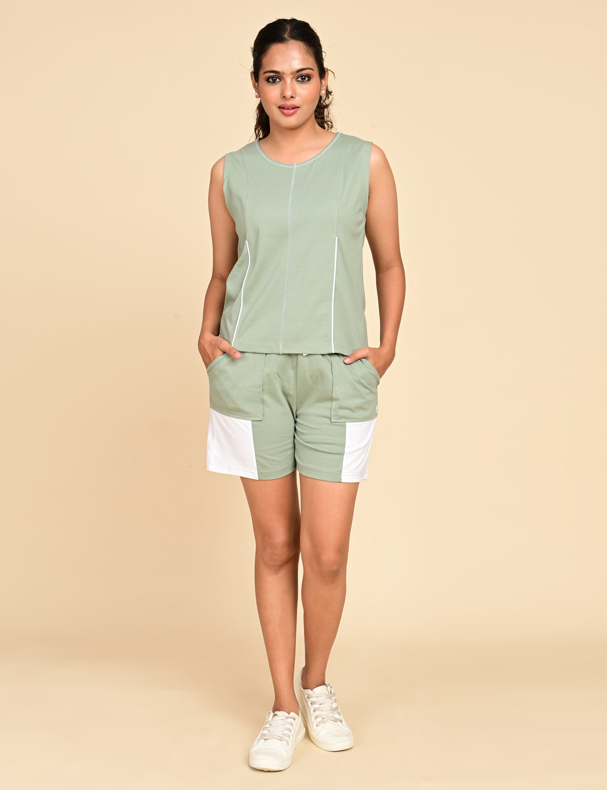 Women's Round-Neck Sleeveless Cotton Loungewear Set