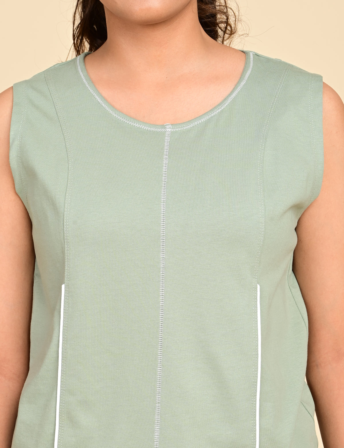 Women's Round-Neck Sleeveless Cotton Loungewear Set