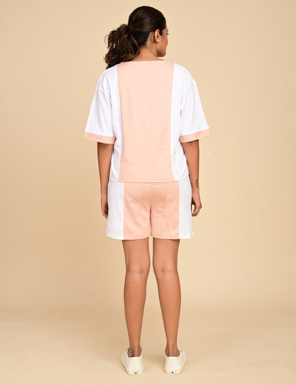 Women's Split V-Neck Colorblock Cotton Loungewear Set