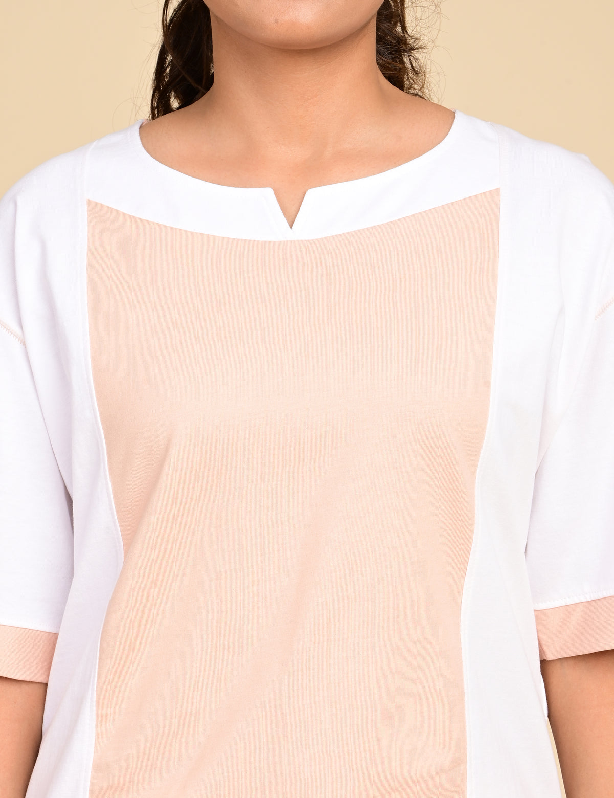 Women's Split V-Neck Colorblock Cotton Loungewear Set