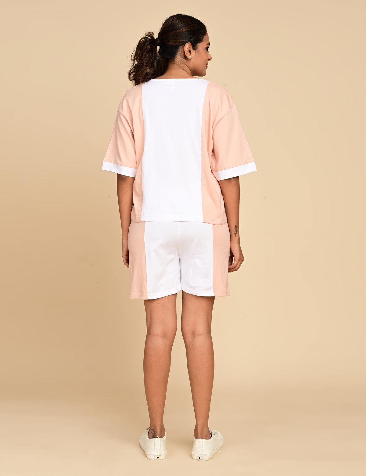 Women's Split V-Neck Colorblock Cotton Loungewear Set