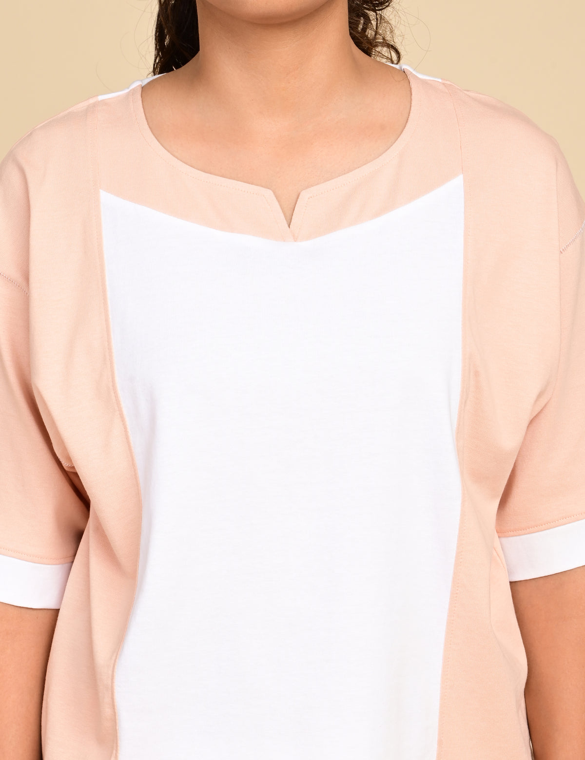 Women's Split V-Neck Colorblock Cotton Loungewear Set