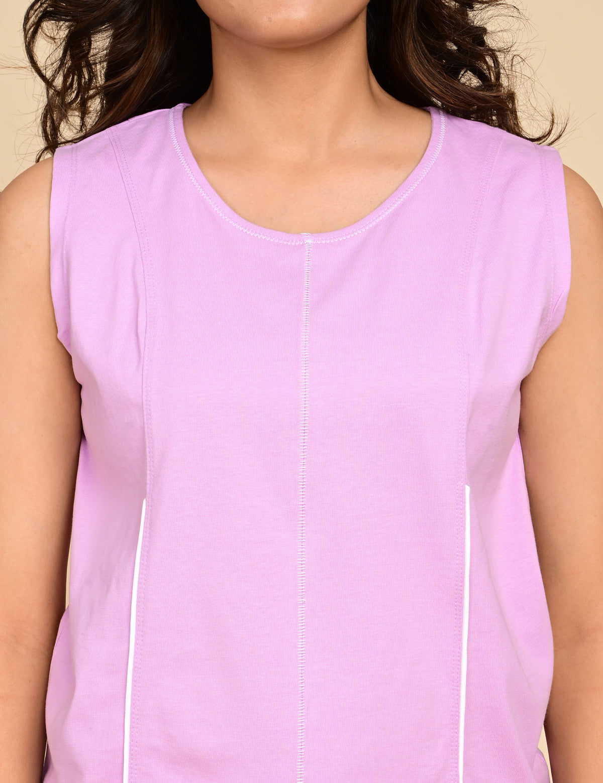 Women's Round-Neck Sleeveless Cotton Loungewear Set