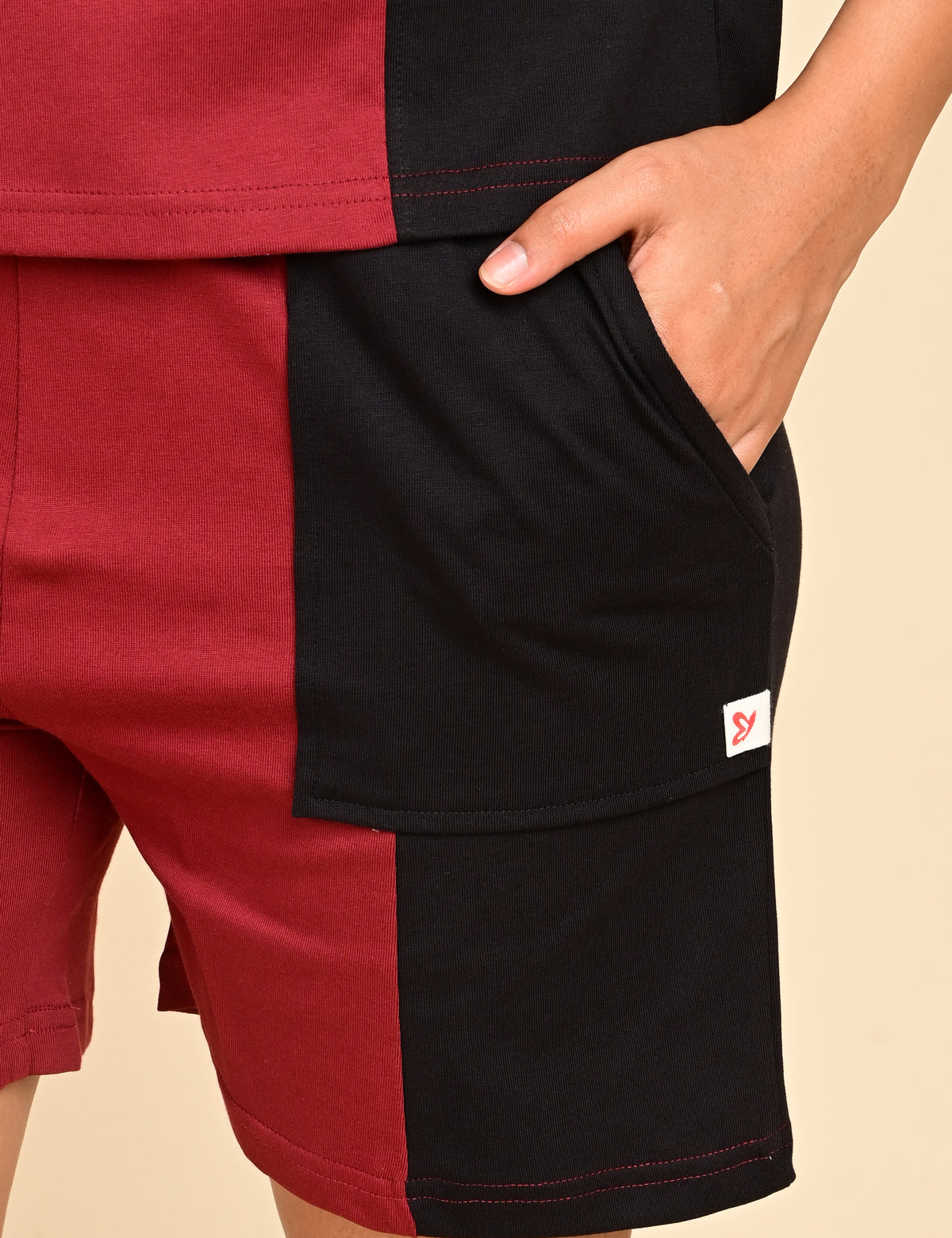 Women's Split V-Neck Colorblock Cotton Loungewear Set