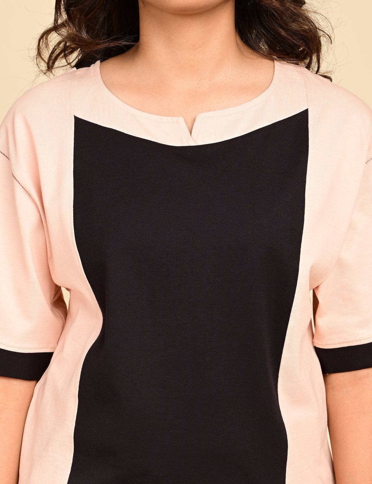 Women's Split V-Neck Colorblock Cotton Loungewear Set