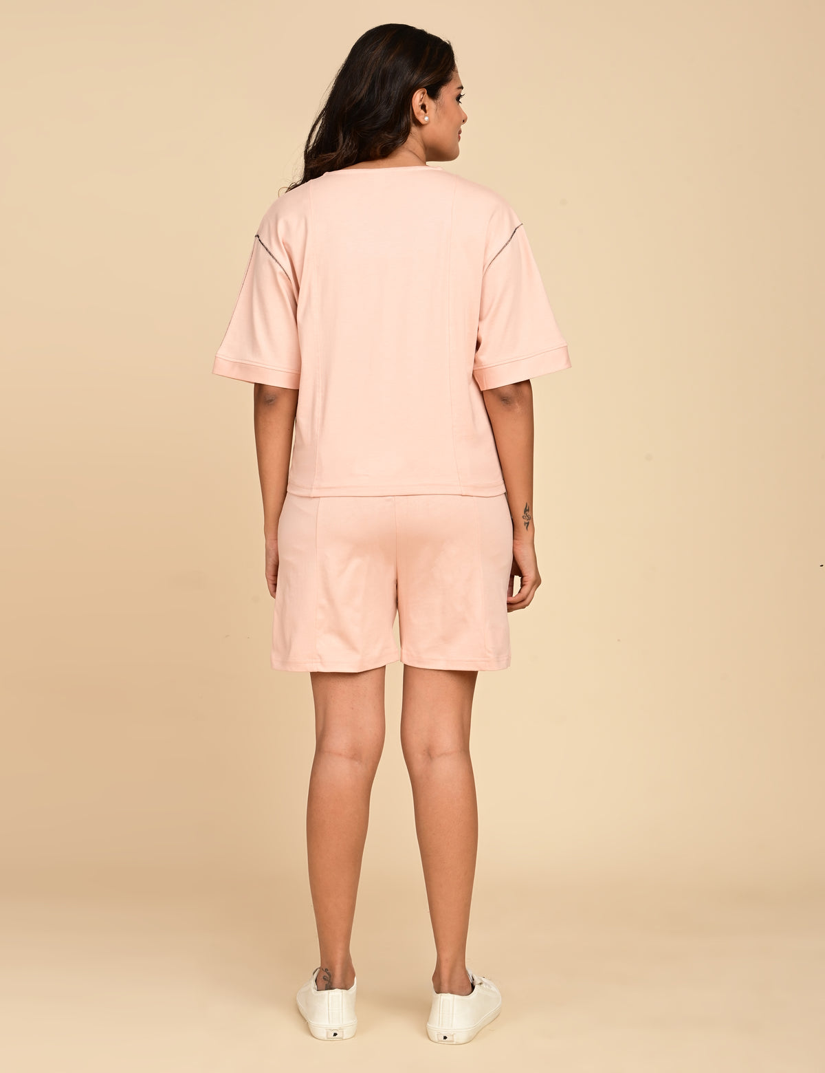 Women's Split V-Neck Colorblock Cotton Loungewear Set