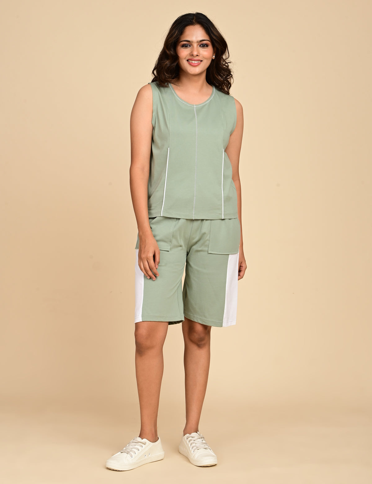 Chic Colorblock Sleeveless Top & Bermuda Shorts Set