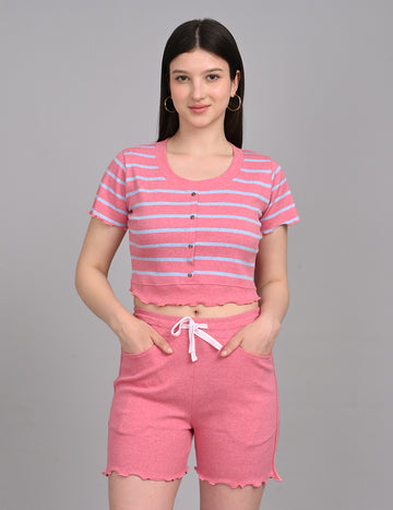 Chic Pink Striped Cotton Lounge Co-ord Set