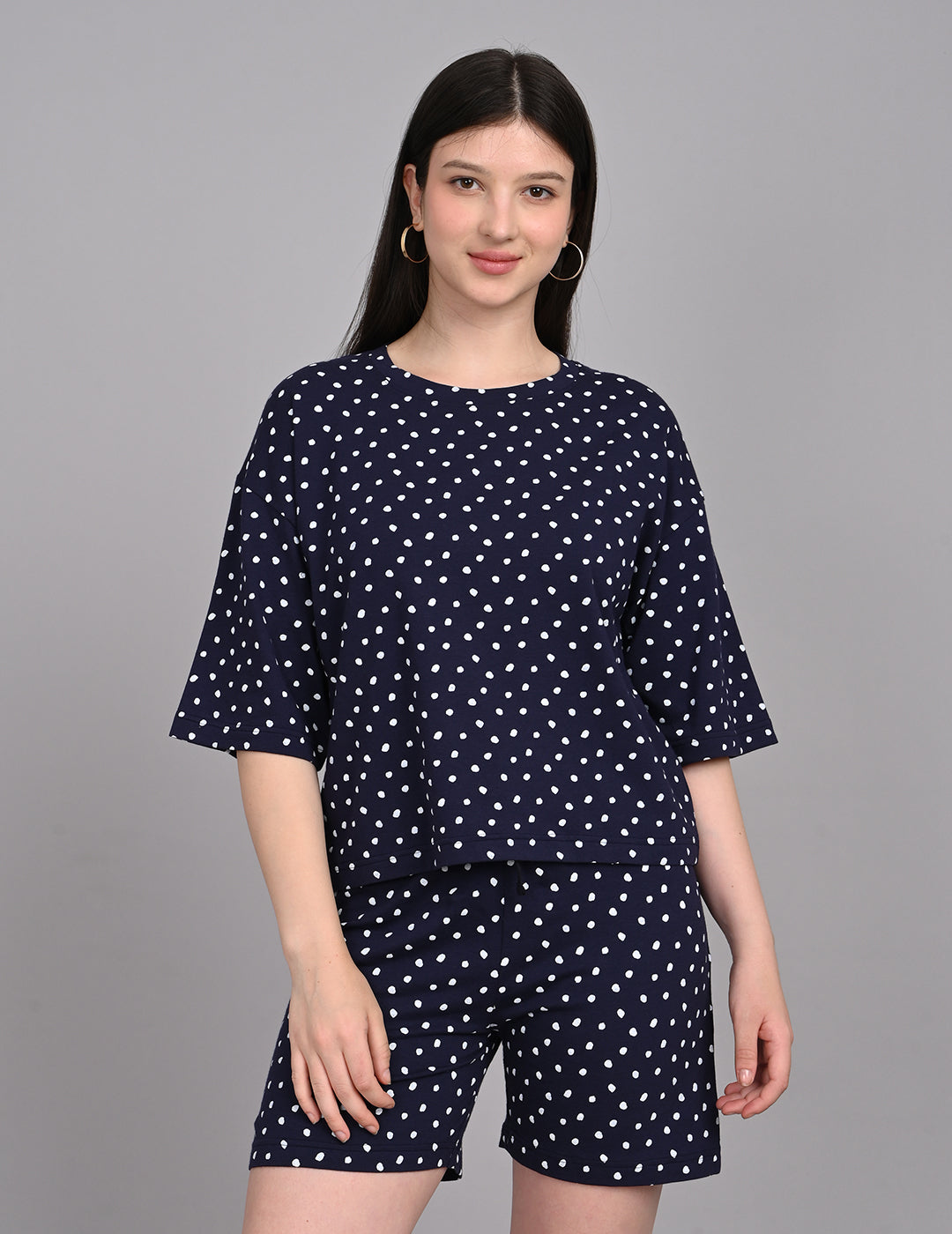 Women's Relaxed Round-Neck All-Over Printed Loungewear Set
