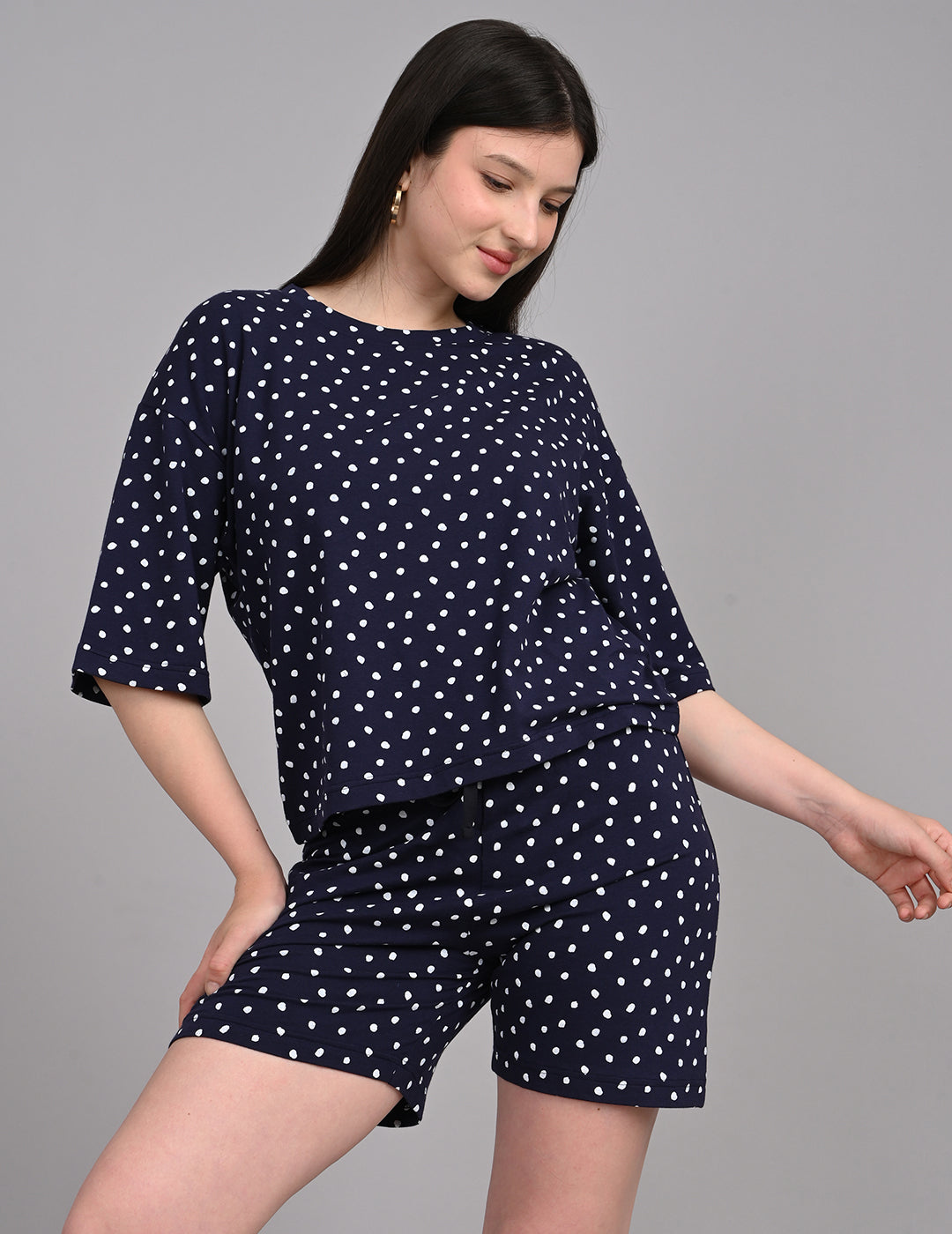 Women's Relaxed Round-Neck All-Over Printed Loungewear Set