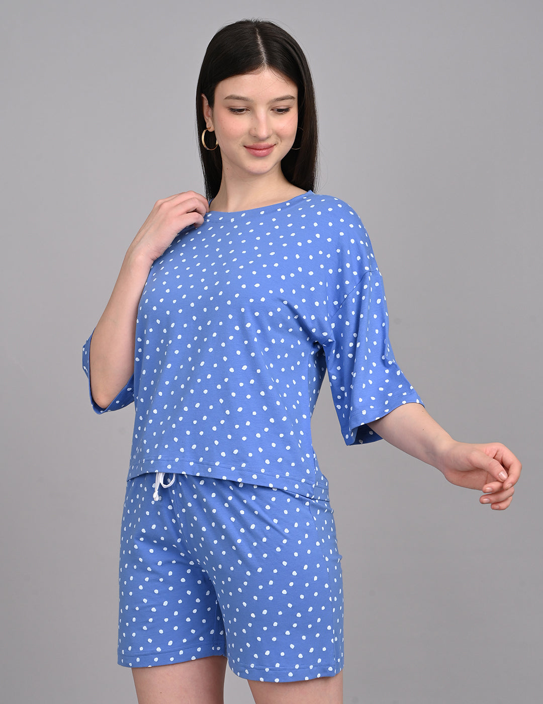 Women's Relaxed Round-Neck All-Over Printed Loungewear Set