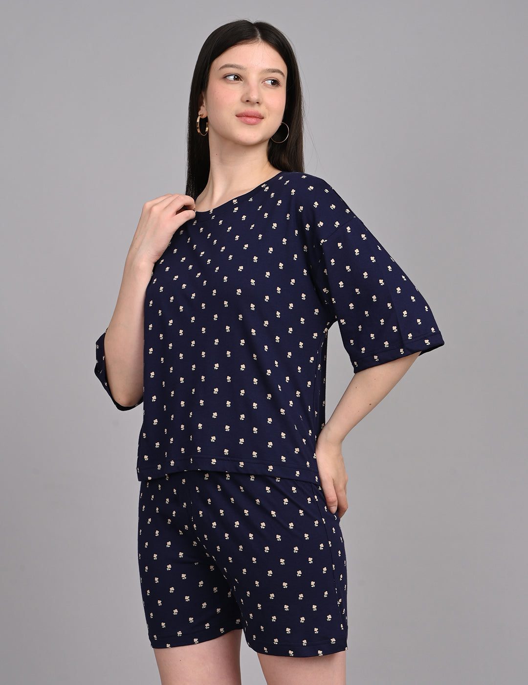 Women's Relaxed Round-Neck All-Over Printed Loungewear Set