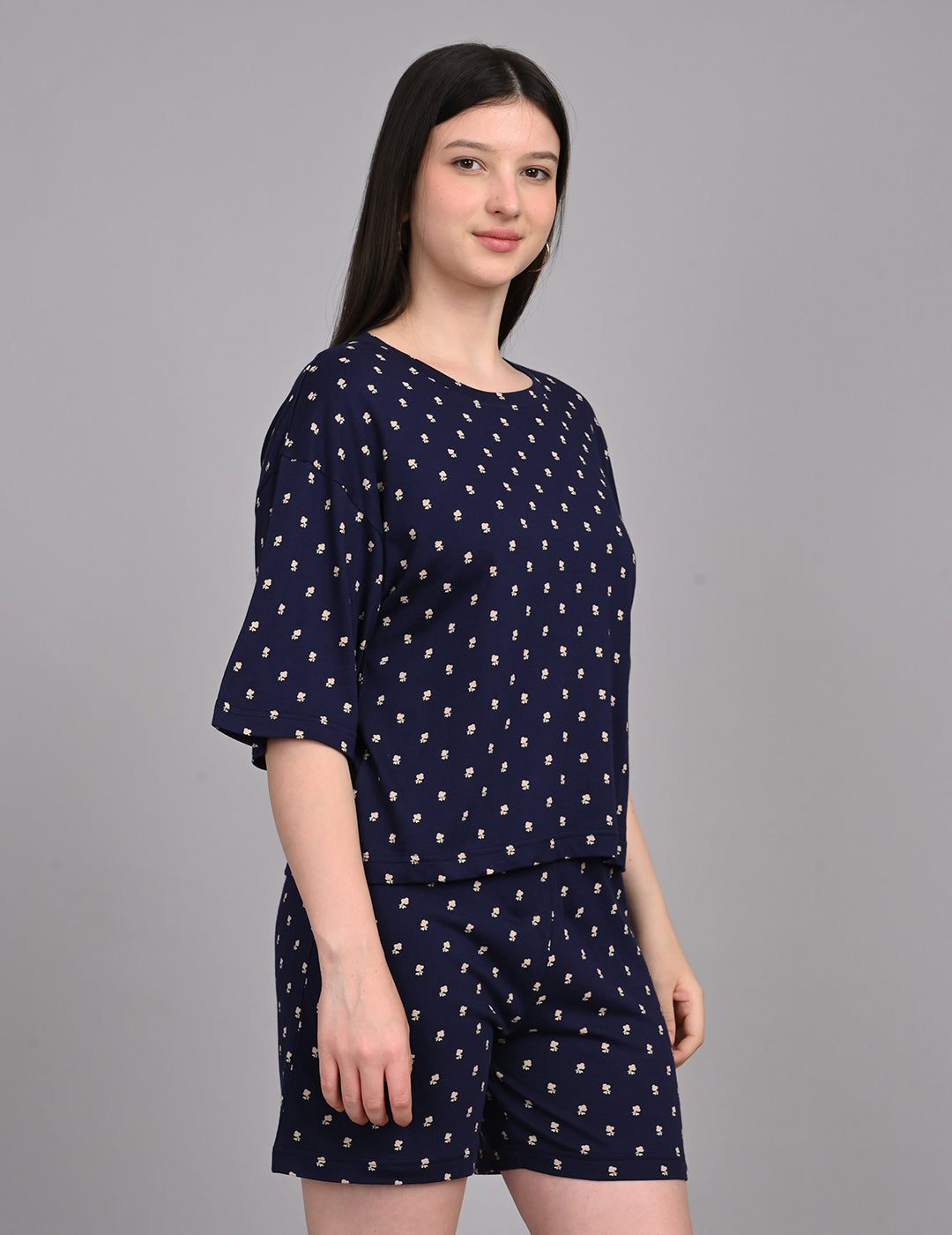 Women's Relaxed Round-Neck All-Over Printed Loungewear Set