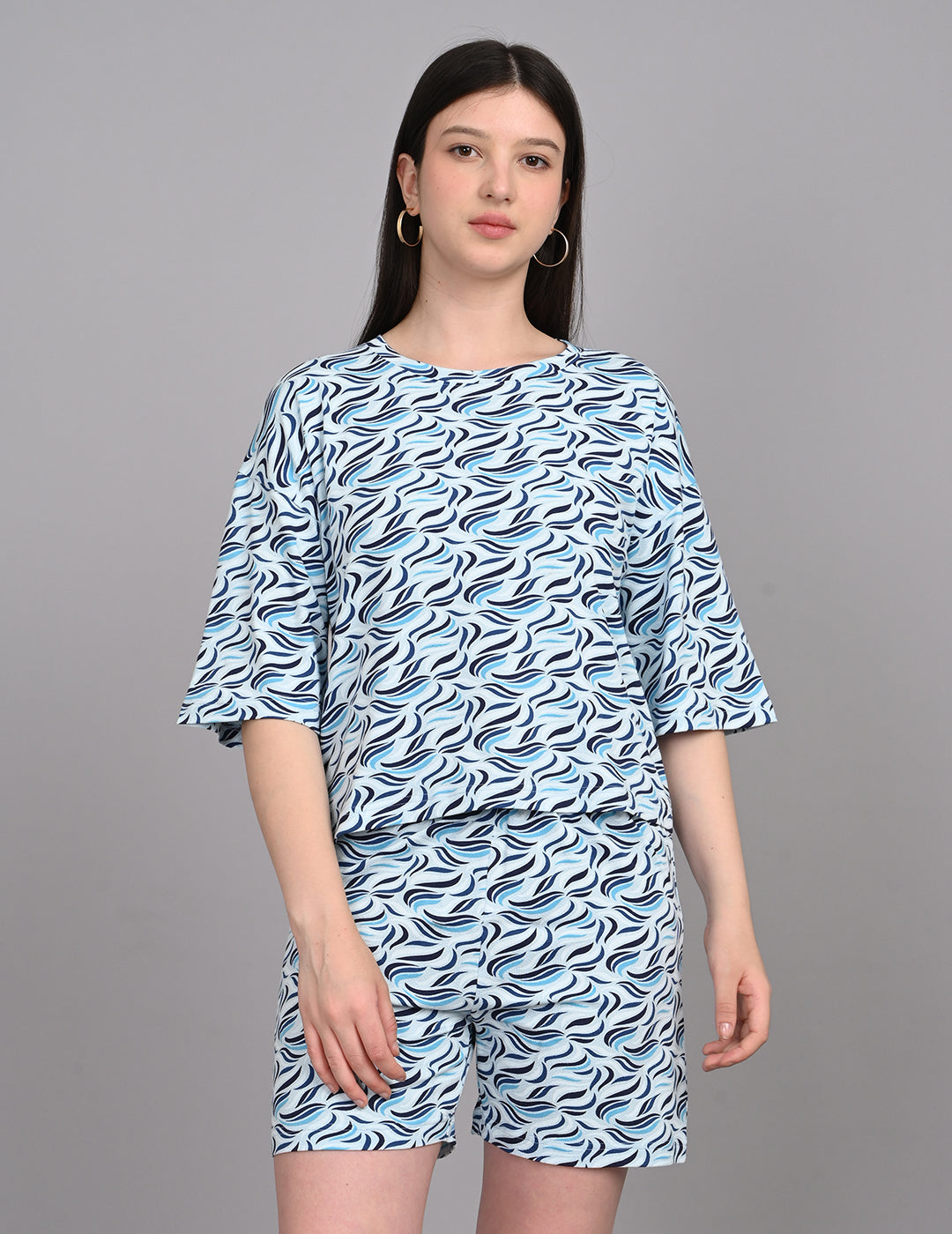 Women's Relaxed Round-Neck All-Over Printed Loungewear Set