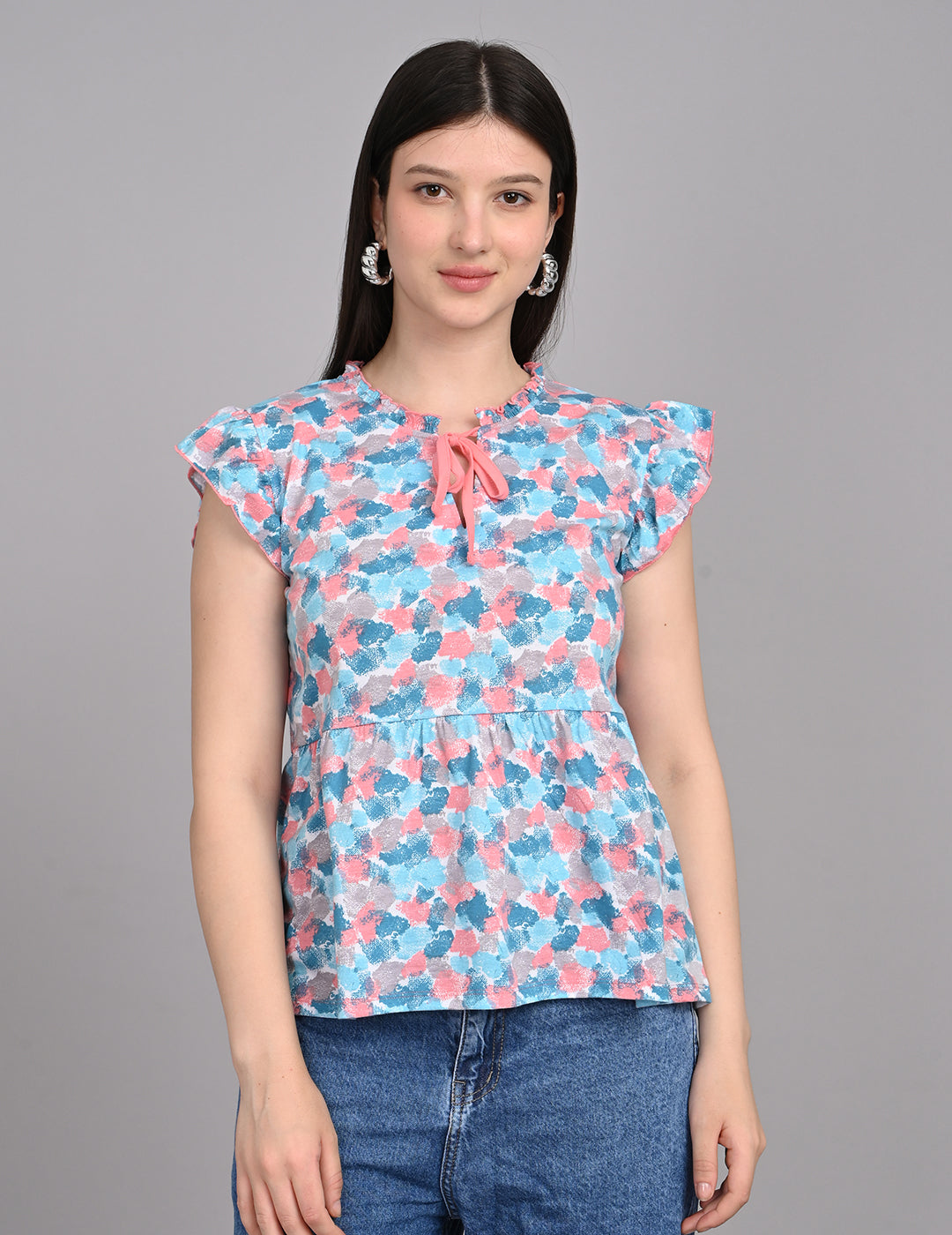 Women's Vintage-Inspired Floral Print Tie-Front Babydoll Top