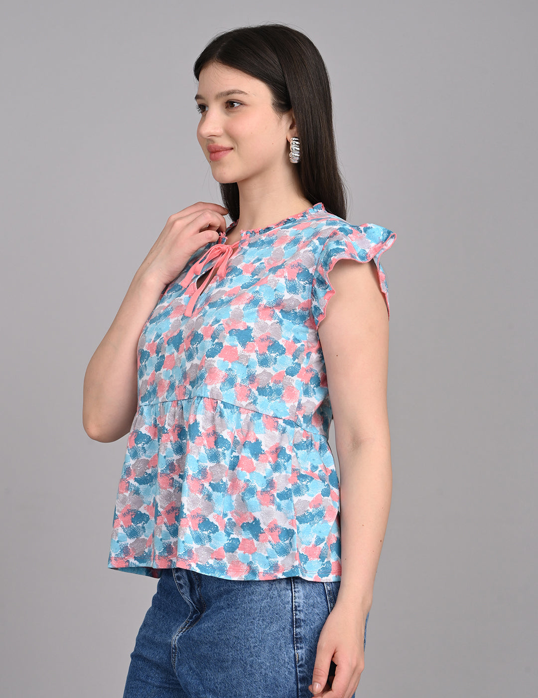 Women's Vintage-Inspired Floral Print Tie-Front Babydoll Top