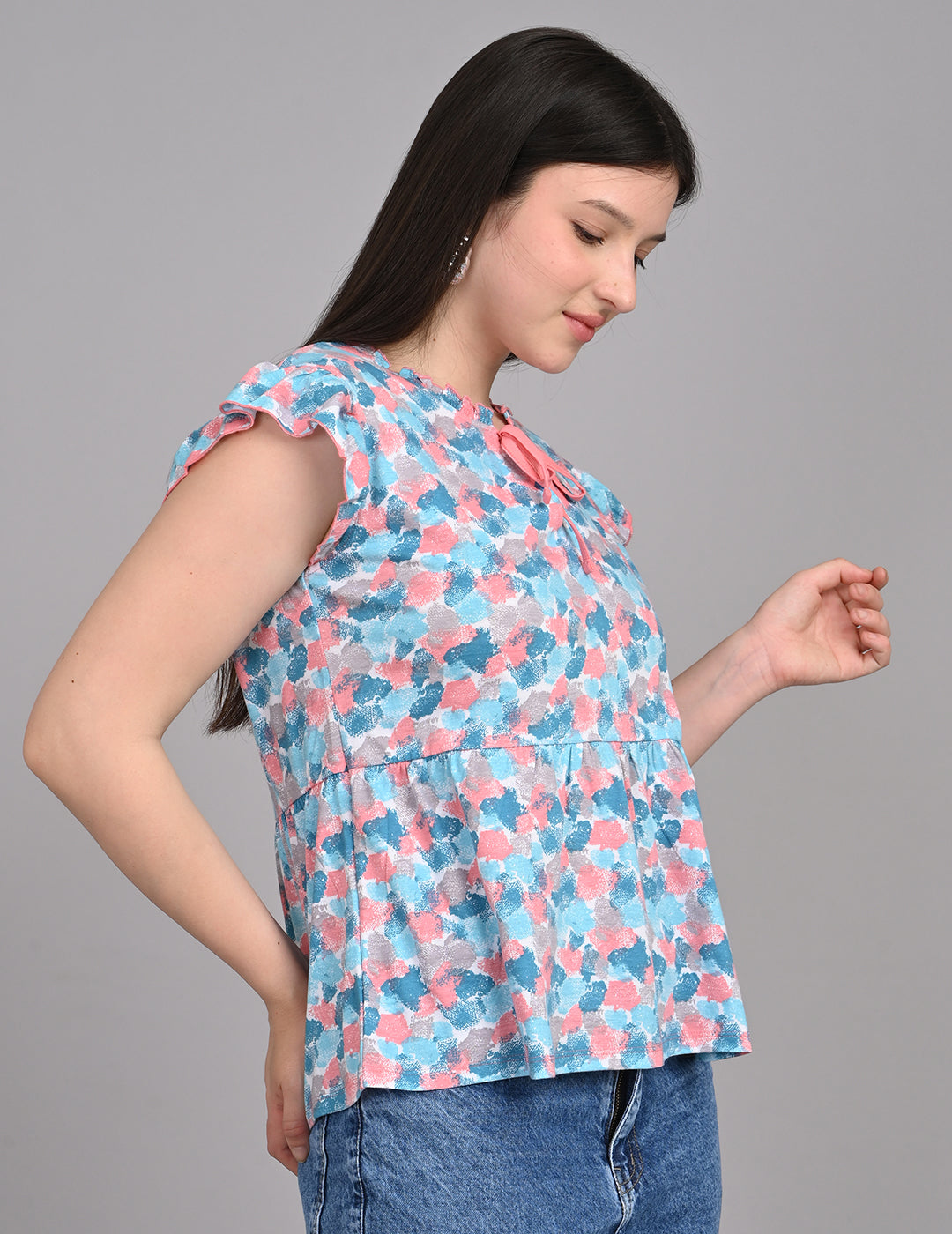 Women's Vintage-Inspired Floral Print Tie-Front Babydoll Top