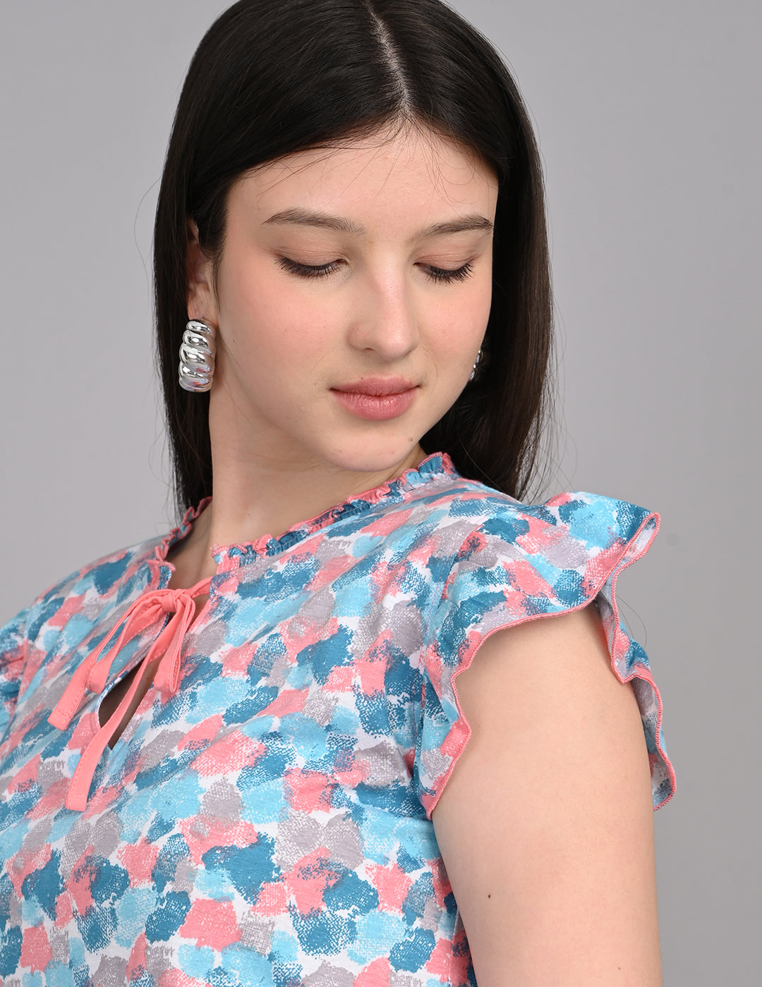 Women's Vintage-Inspired Floral Print Tie-Front Babydoll Top