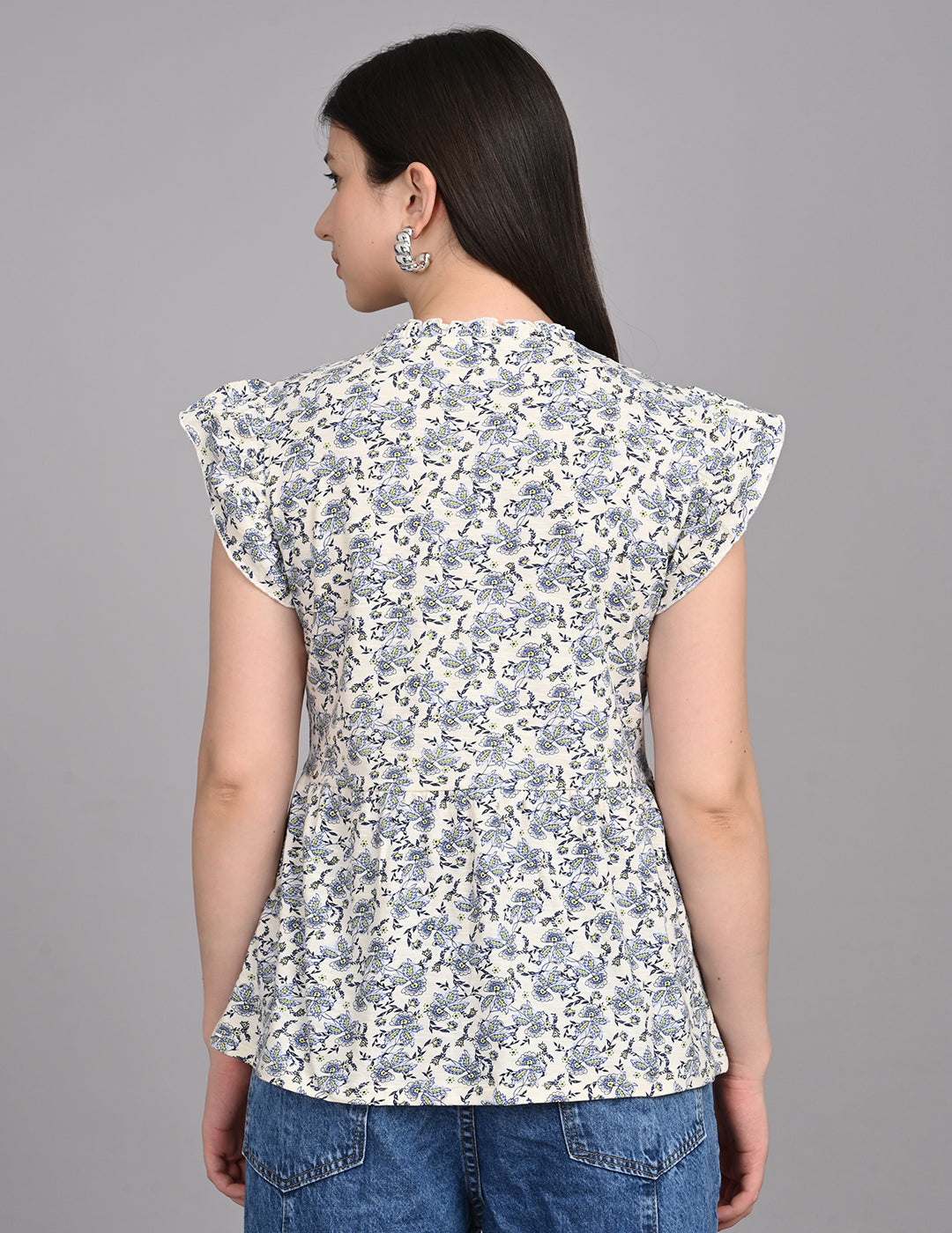 Women's Vintage-Inspired Floral Print Tie-Front Babydoll Top