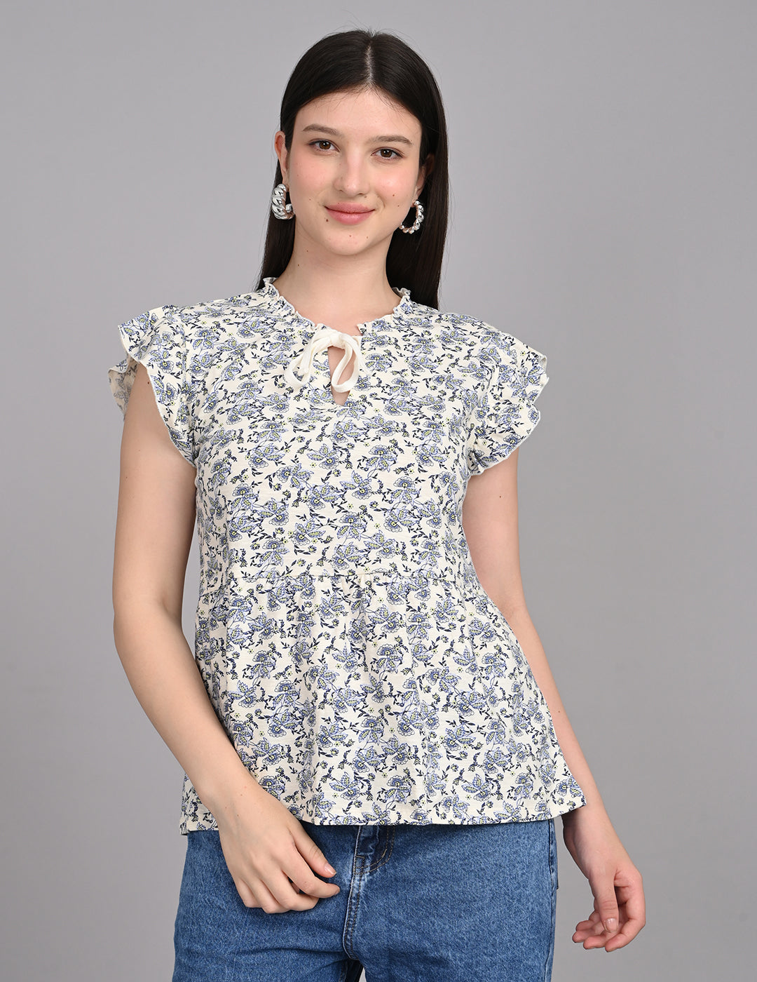 Women's Vintage-Inspired Floral Print Tie-Front Babydoll Top