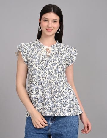 Women's Vintage-Inspired Floral Print Tie-Front Babydoll Top