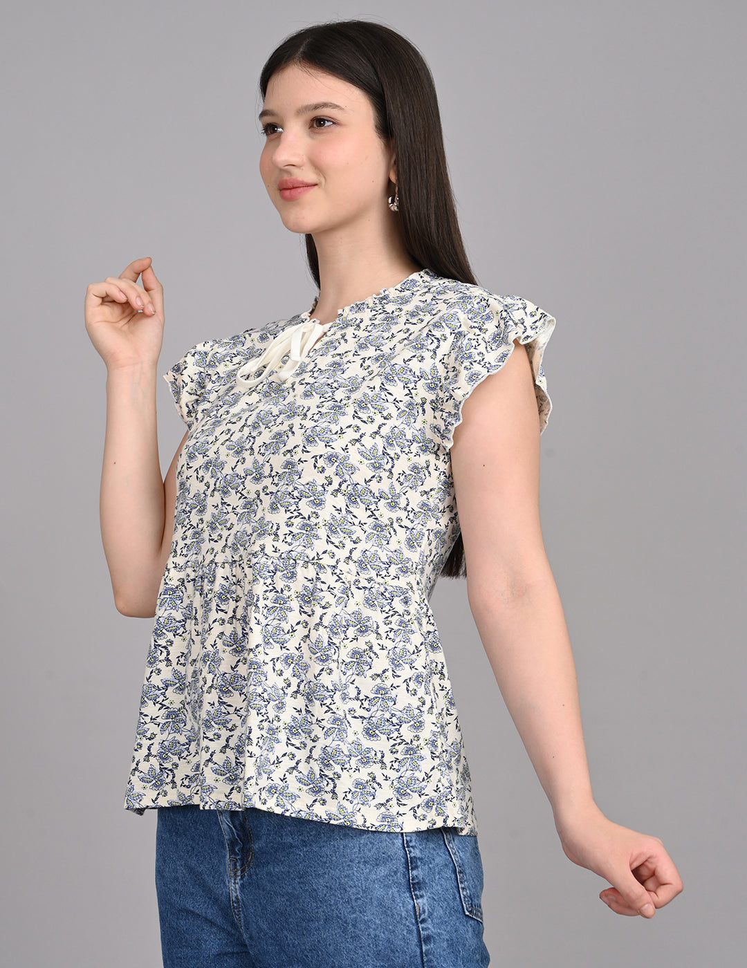 Women's Vintage-Inspired Floral Print Tie-Front Babydoll Top