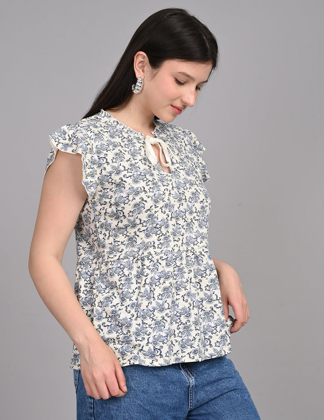 Women's Vintage-Inspired Floral Print Tie-Front Babydoll Top