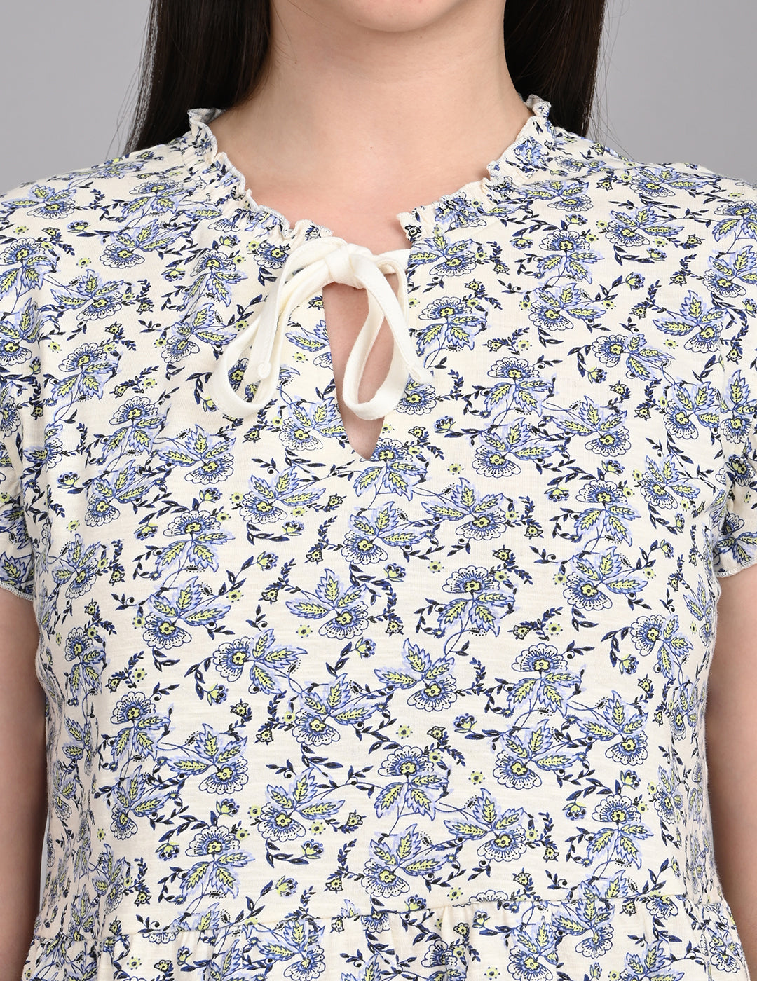 Women's Vintage-Inspired Floral Print Tie-Front Babydoll Top