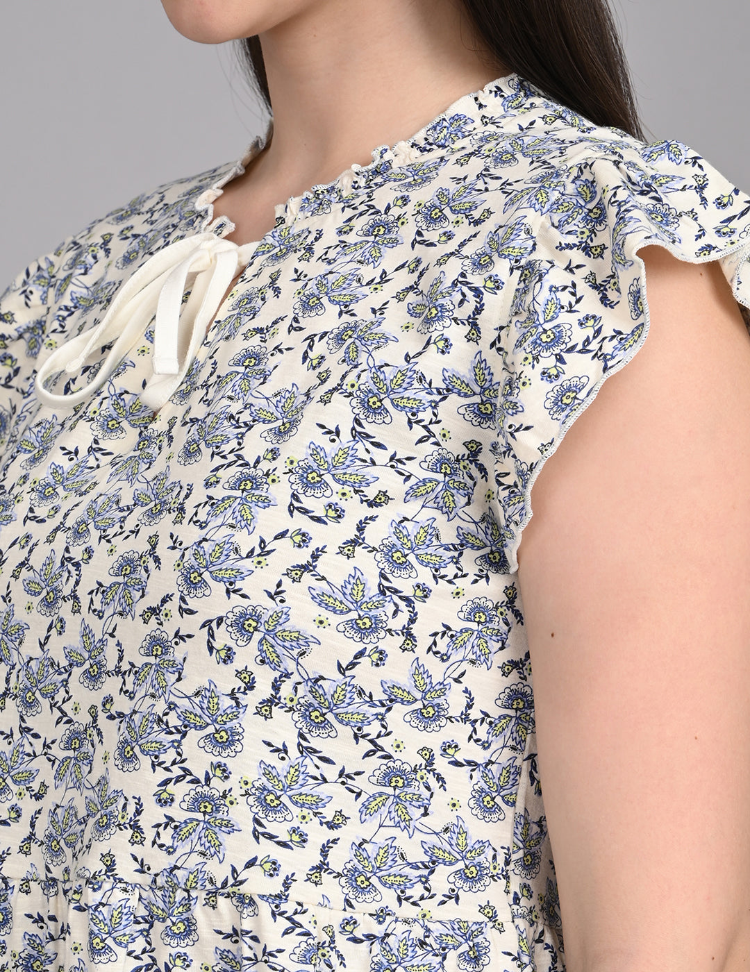 Women's Vintage-Inspired Floral Print Tie-Front Babydoll Top