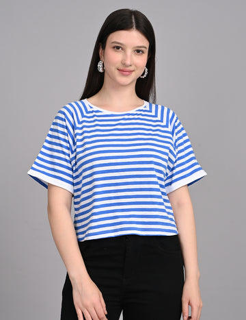Casual Nautical Striped Short-Sleeve Relaxed Crop Top