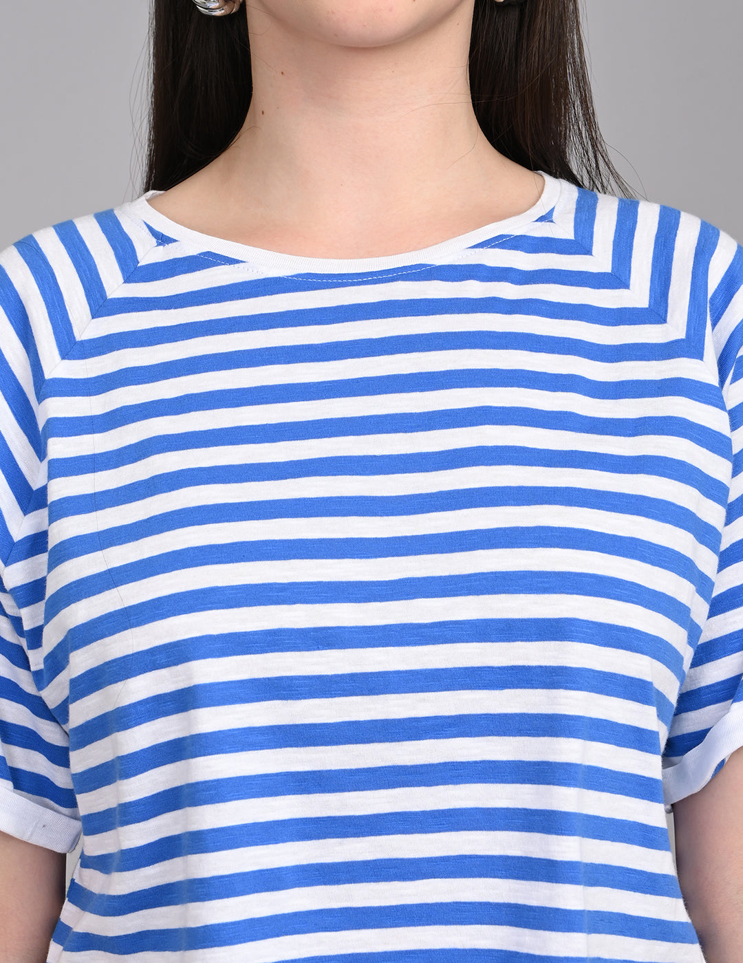 Casual Nautical Striped Short-Sleeve Relaxed Crop Top