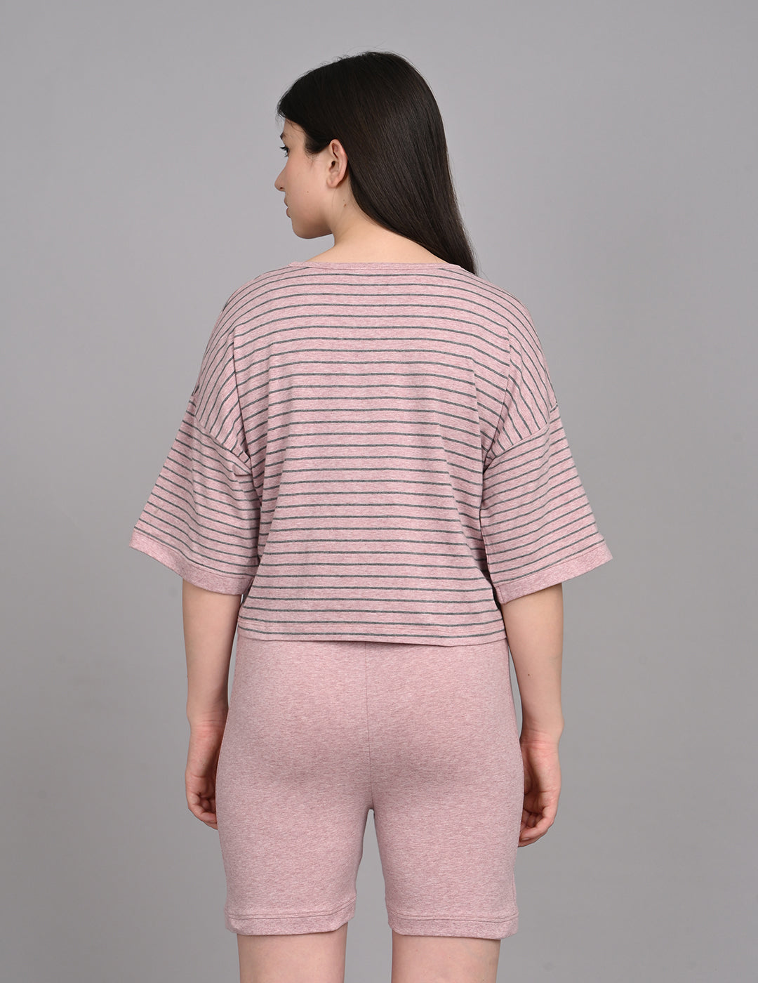 Relaxed Dusty Rose Striped Cotton Lounge Co-ord Set