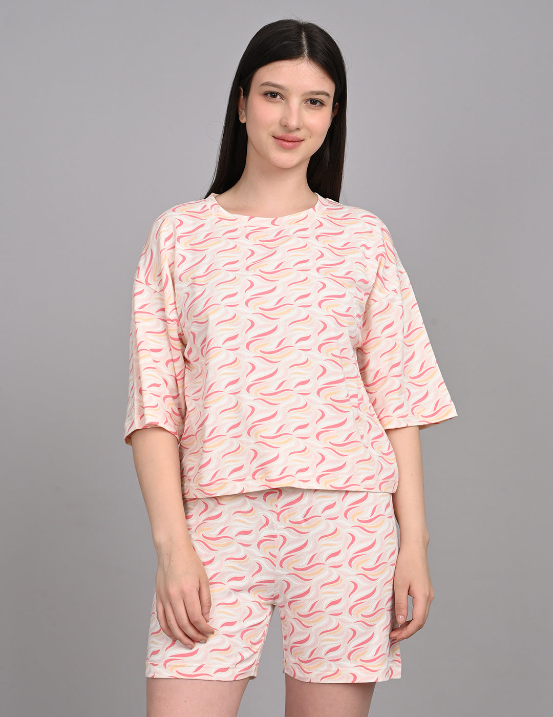Women's Relaxed Round-Neck All-Over Printed Loungewear Set