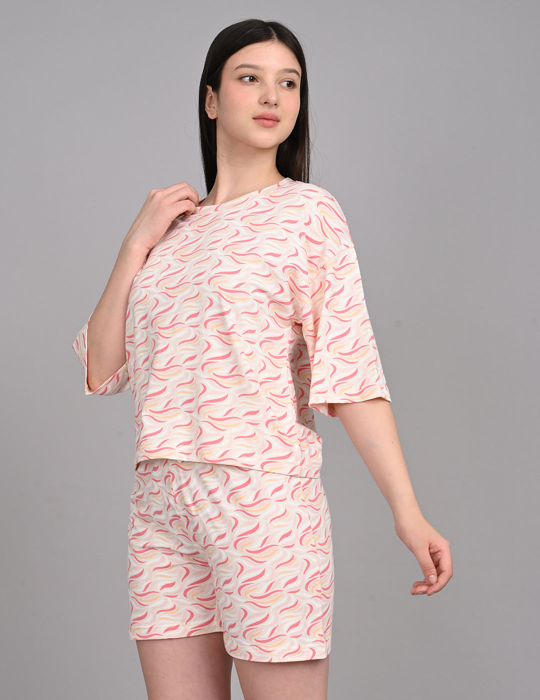 Women's Relaxed Round-Neck All-Over Printed Loungewear Set