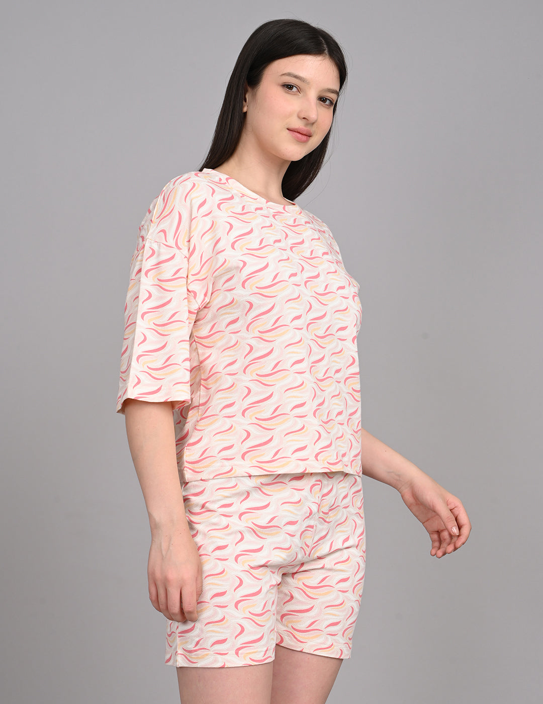 Women's Relaxed Round-Neck All-Over Printed Loungewear Set