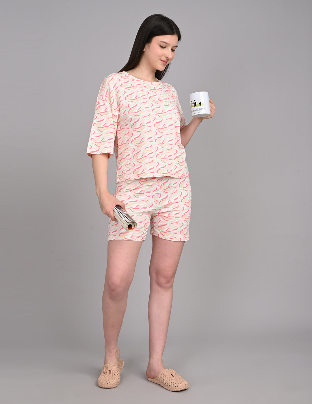 Women's Relaxed Round-Neck All-Over Printed Loungewear Set