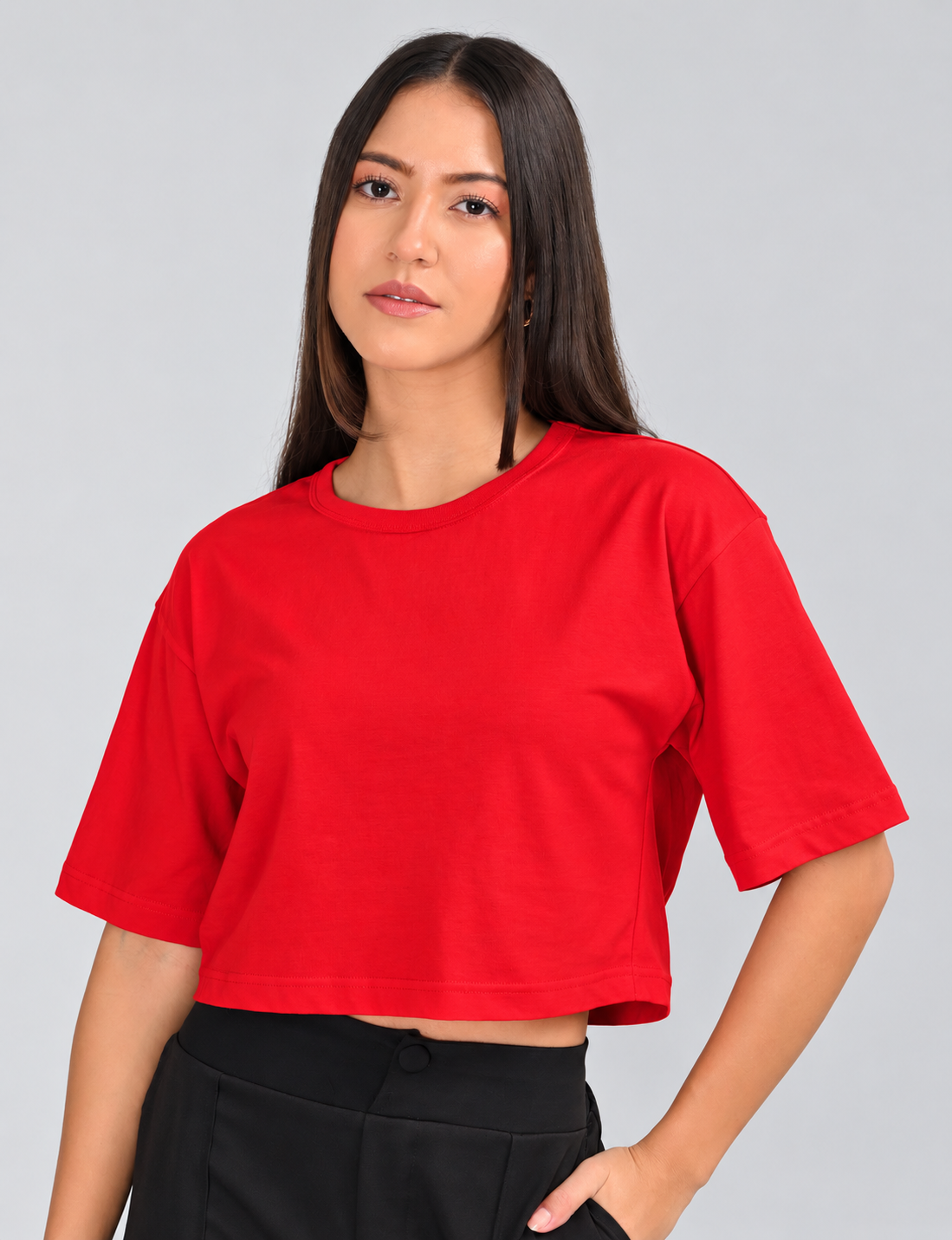 Women’s Solid Crew Neck Cropped T-Shirt