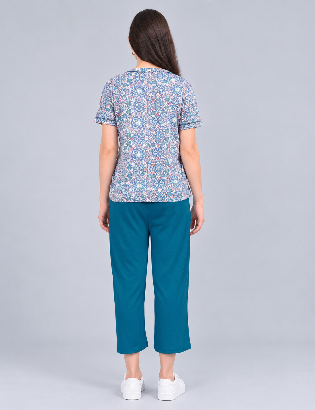 Women’s Printed Short-Sleeve Homewear Set with Capris