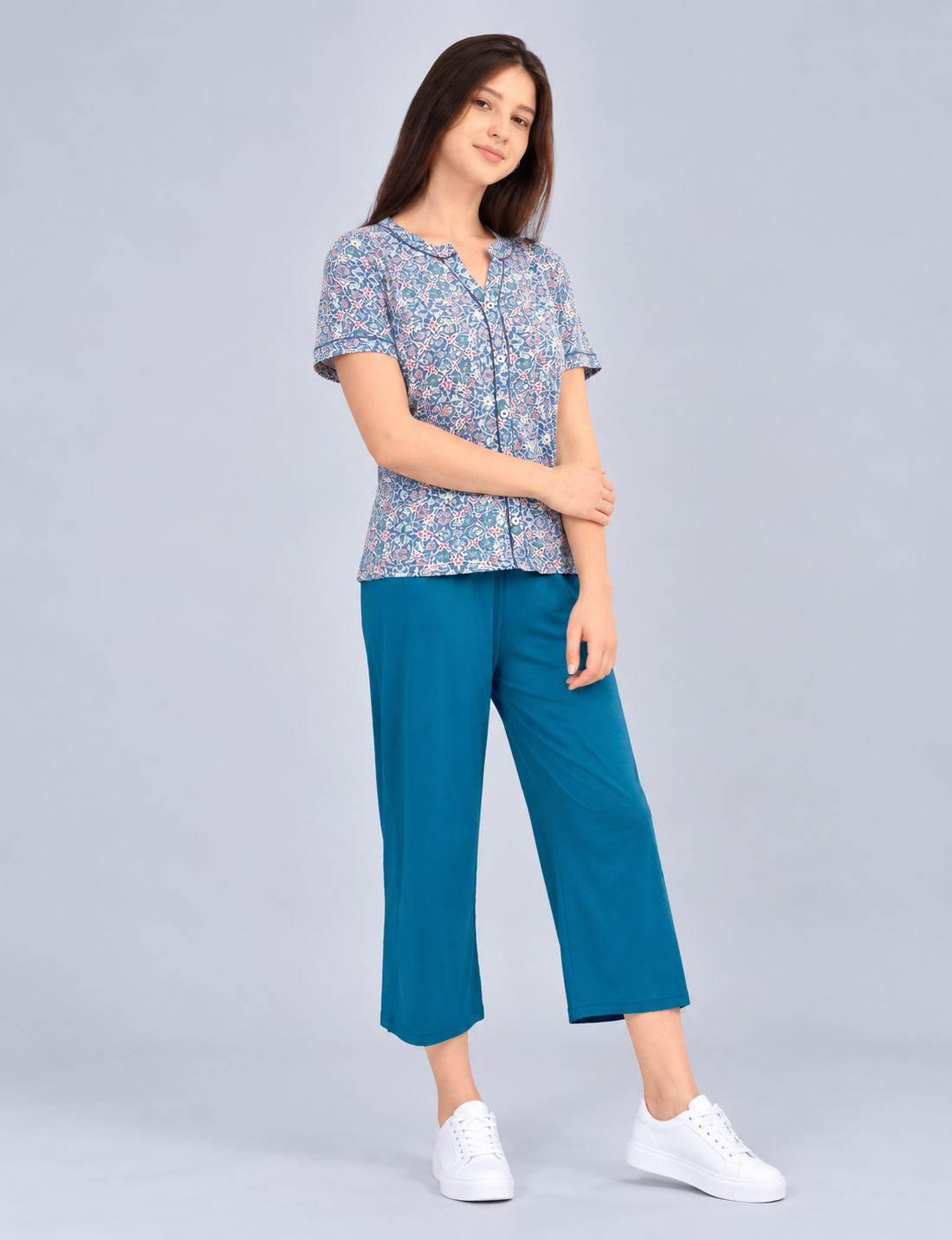 Women’s Printed Short-Sleeve Homewear Set with Capris