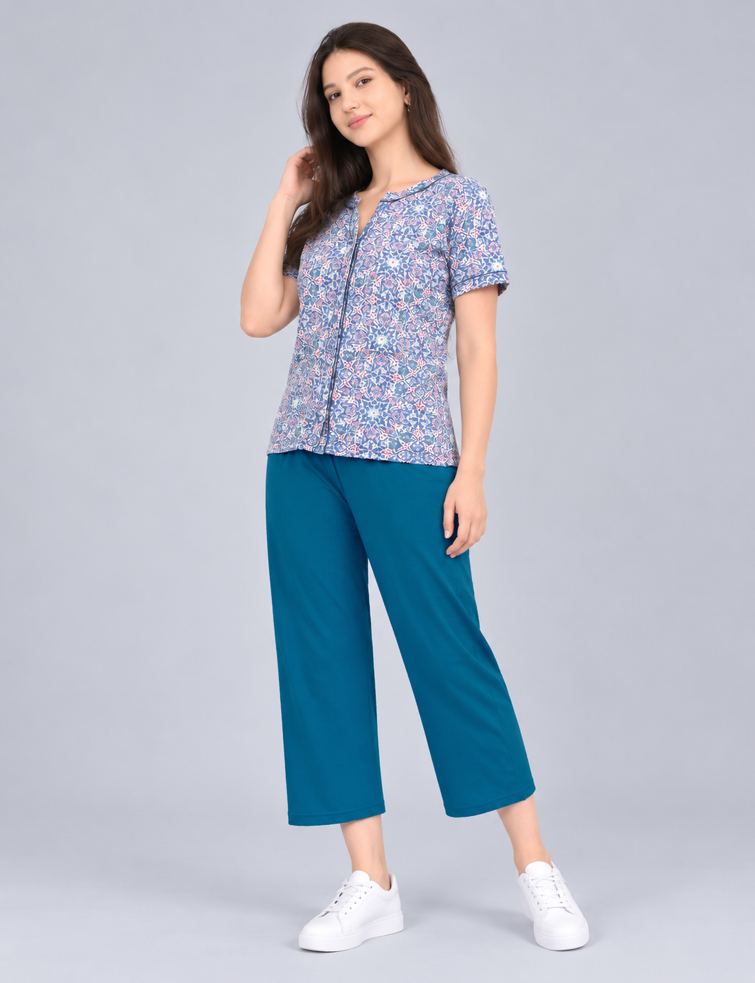 Women’s Printed Short-Sleeve Homewear Set with Capris